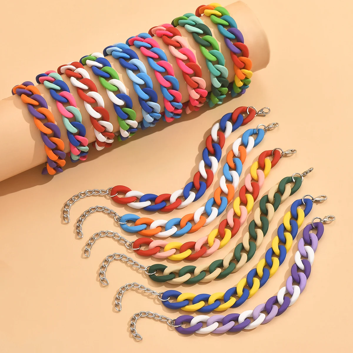 pendientes Y2K Gradient Color Fashion Acrylic Trendy Acrylic Cuban Link Chain Bracelet for Women Summer Fashion Jewelry
