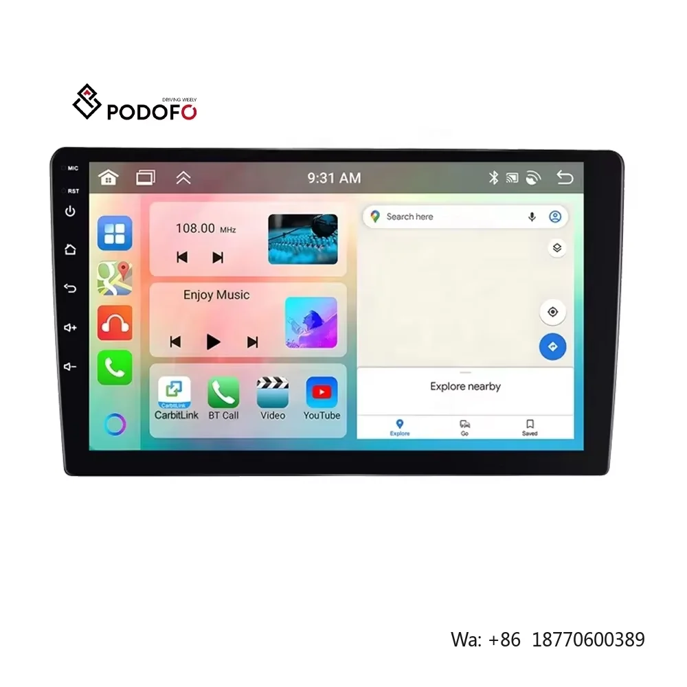 (US/AU/UK Stock) Podofo 9'' 4+64GB Car Stereo Android CarPlay Android Auto Car Radio WiFi/GPS/RDS/DSP/IPS Touch Screen OEM/ODM