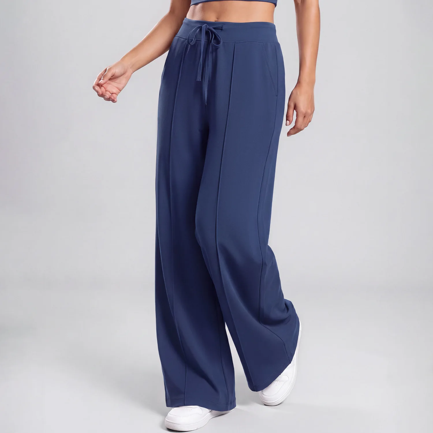 High Waist Drawstring Wide Leg Pants For Women Loose Draping Slim Yoga Trousers With Side Pockets For Gym Training Outdoor Wear