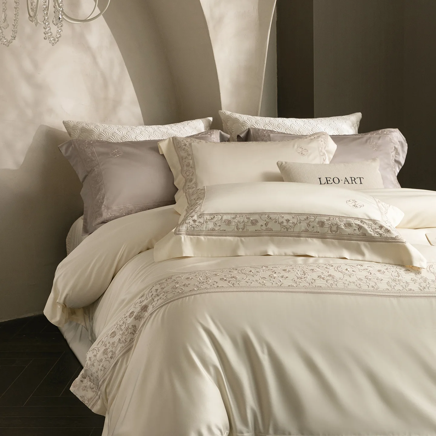 Premium Egyptian Cotton Embroidery Bedding Set Soft Silky Duvet Cover Set Flat/Fitted Bed Sheet Pillowcases Queen King Full Size
