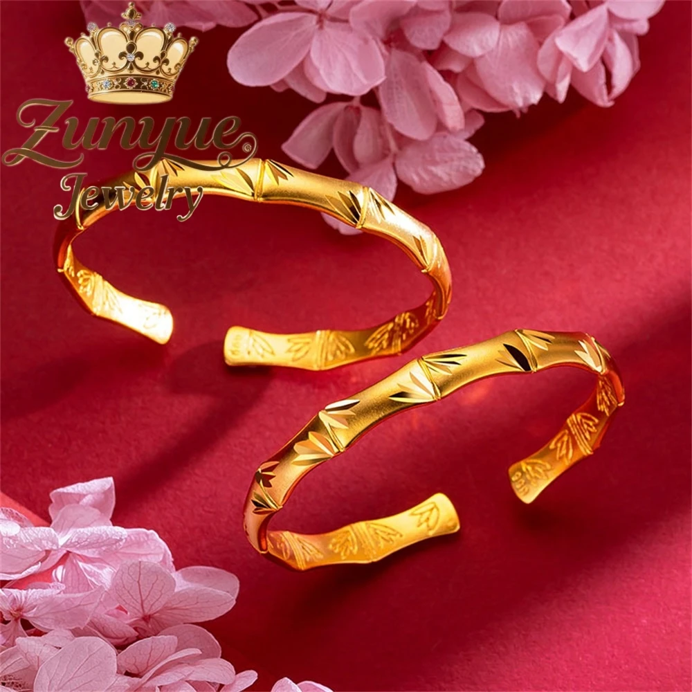 Sandgold Bracelet Inheriting Ancient Technique Features Bamboo Joint Bracelet Adjustable Openings Exuding Light Luxury Charms