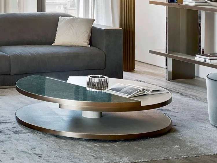 Italian simple natural marble coffee table modern luxury round natural marble mesa designer inspiration multilayer coffee table