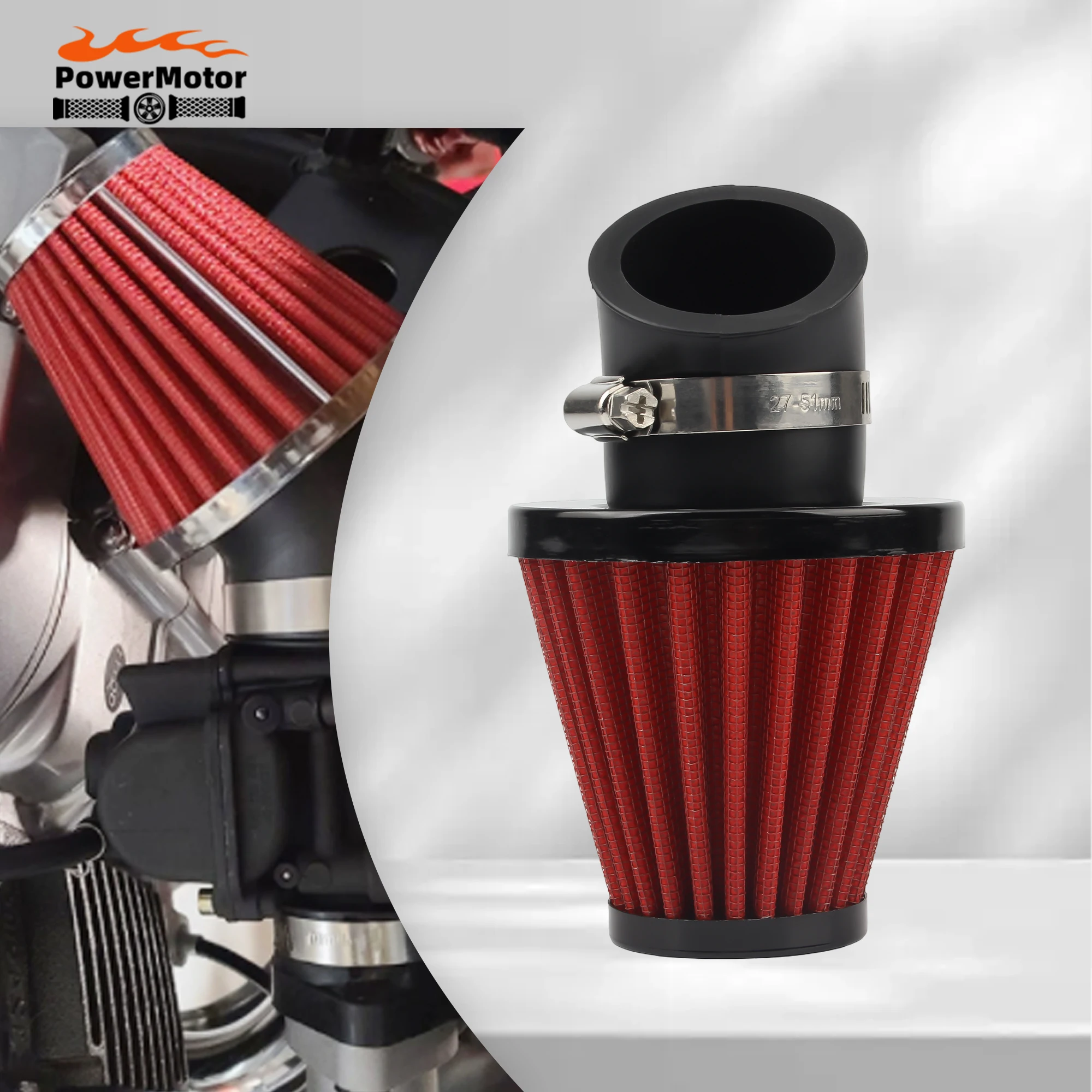 

35mm 42mm 48mm Motorcycle Air Filter Fit RAD Mushroom Head 45° Bend Intake Filter for GY6 RSZ JOG Fuego Motorbike Accessories