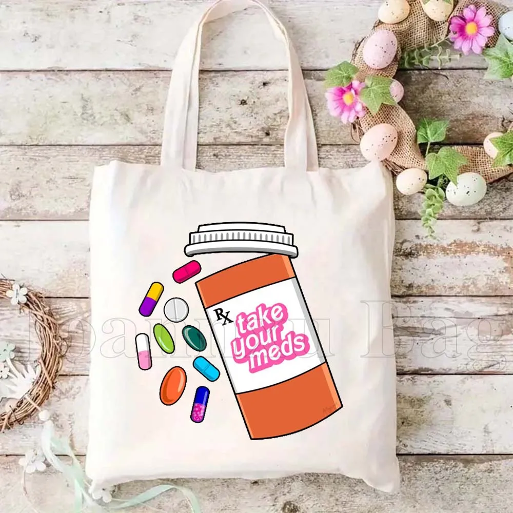 Lucu Ambil Med Anda Kesehatan Mental Cinta Diri Sendiri Terapis Hadiah Lucu Tas Belanja Wanita Tas Tangan Tote Tas Belanja Katun Bahu