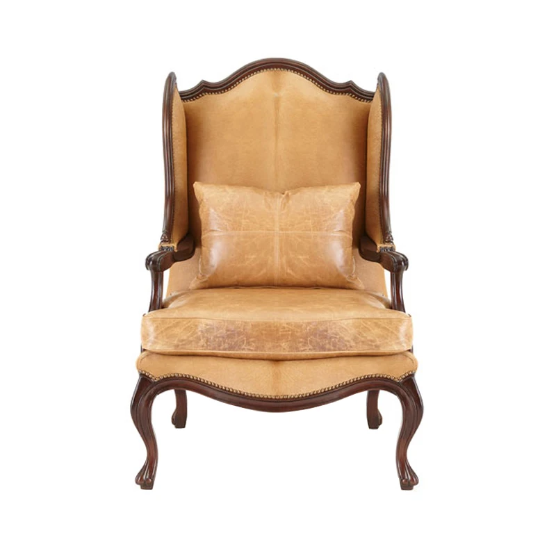 

American country old solid wood single sofa chair French fabric rivet leisure chair European antique tiger chair