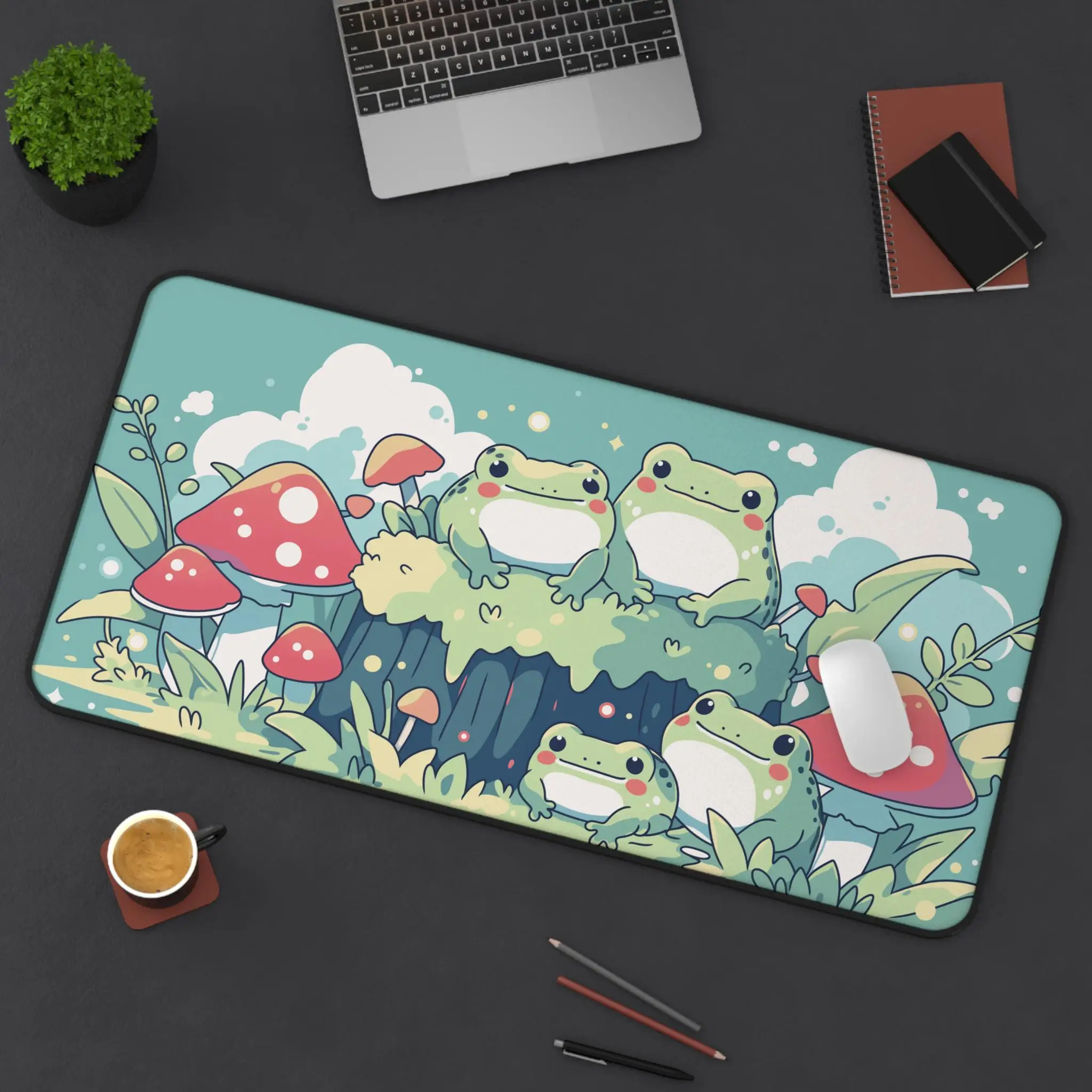Alas Meja Katak Hijau Kawaii Alas Mouse Estetika XXL, Alas Meja Katak Lucu untuk Gaming Kantor, Alas Mouse Diperpanjang, Dekorasi Froggy Menawan