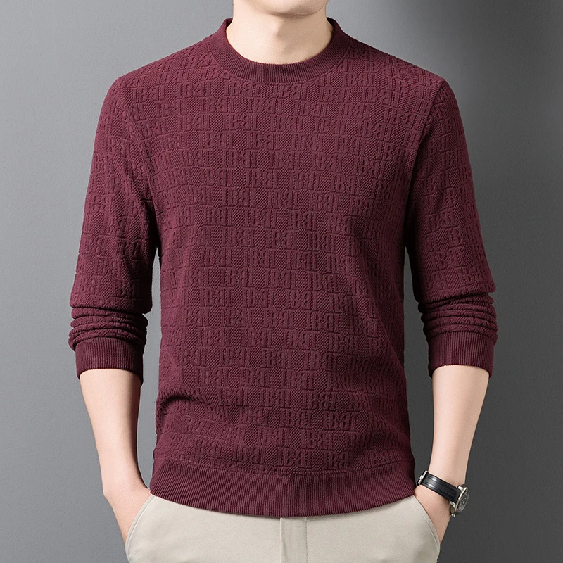 Winter Herren Casual Strickpullover Langarm mit Allover-Prägemuster Fleece-Innenfutter Rundhals Bürokleidung – Detail 23