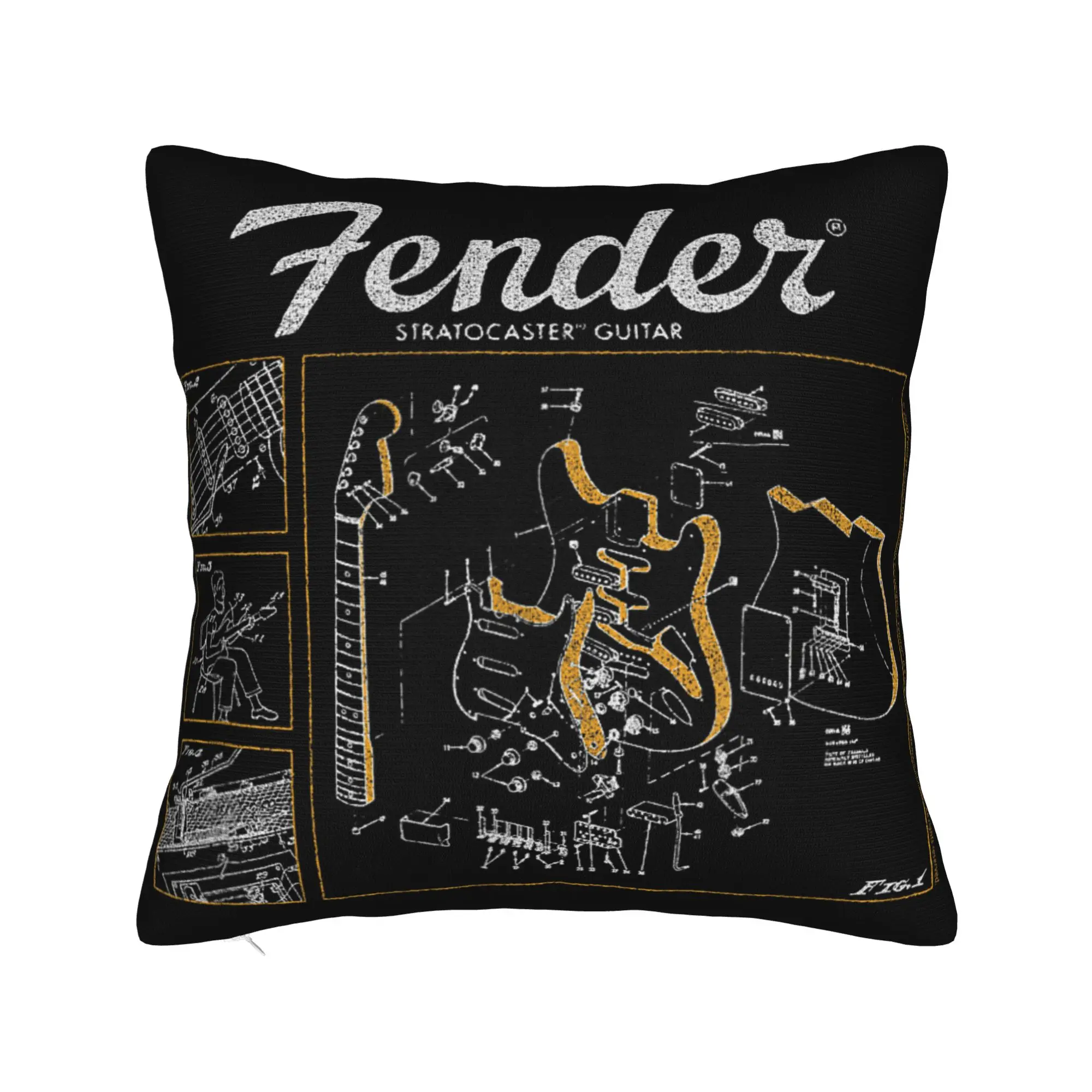 Funda de almohada con diagrama de guitarra Fender Stratocaster, funda de almohada retro de moda para sofá, decoración del hogar, fundas de almohada de diseño, regalo