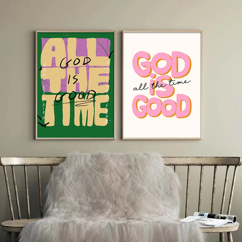 God Is Good All The Time Quote Wall Art Retro Christian Poster Canvas Prints Painting Jesus Bible Art Decor for Home Living Room