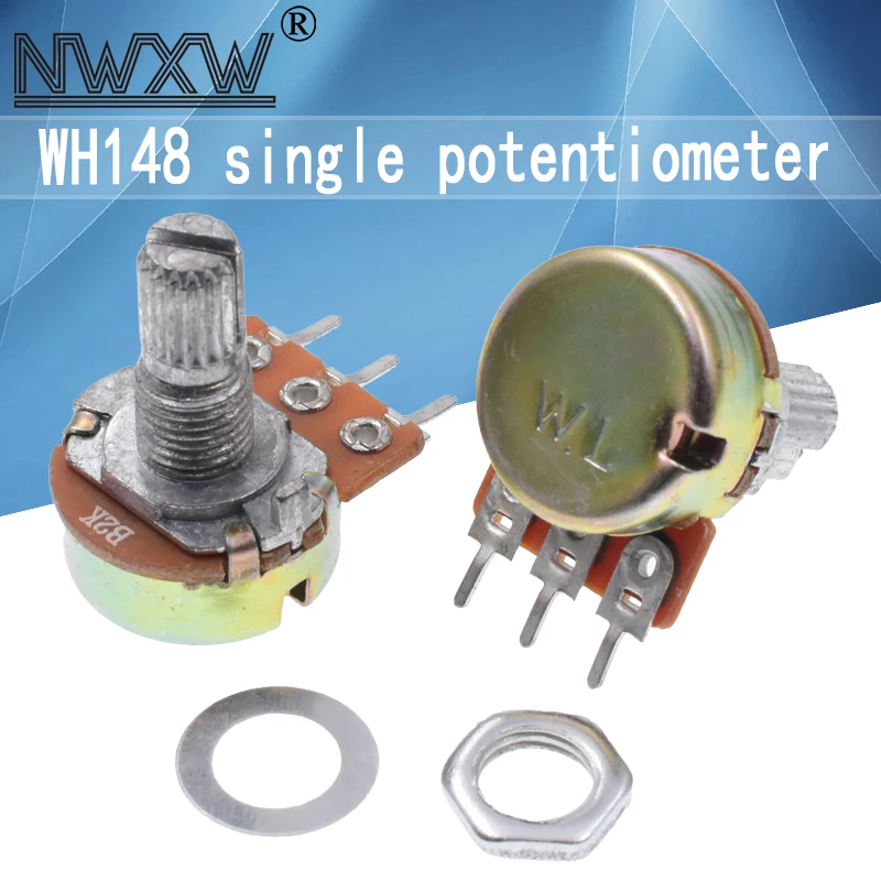 5pcs/lot WH-148 B2K 2k single 3-pin volume adjustment potentiometer B202 shaft length 15mm with nut and washer