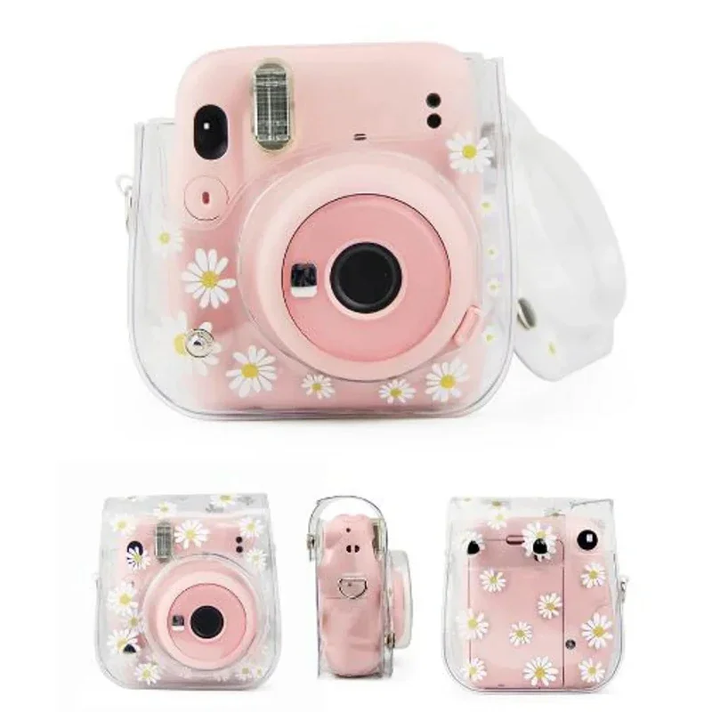 PVC Transparent Daisy camera case for Fujifilm Instax Mini 12 11 9 8 Protective Carry Bag Cover Shoulder Strap Storage Bag