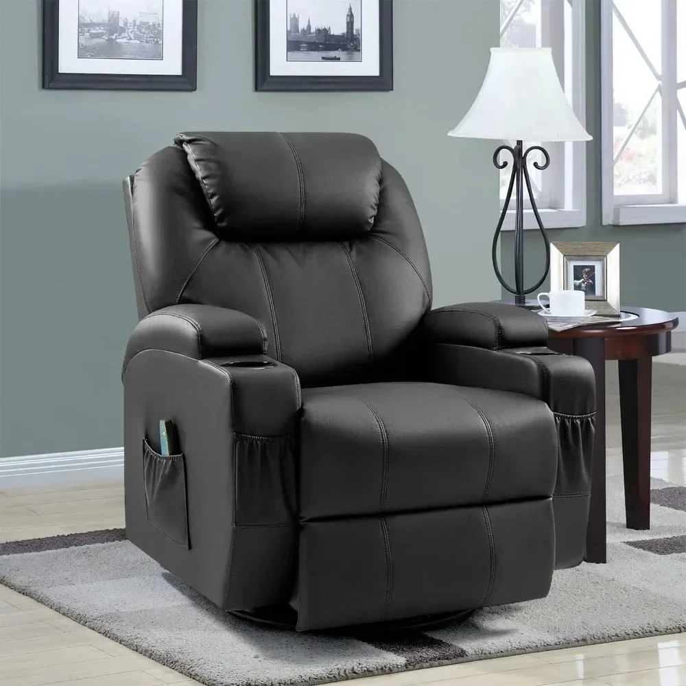 2023 New Swivel Rocker Recliner with Massage and Heating Functions, Sofa Chair with Remote Control and Two Cup Holders