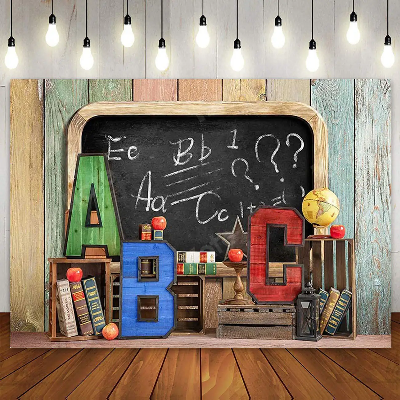 Welcome to School First Day Backdrop Kindergarten Classroom Wood White Brick Wall Blackboard ABC Letter Photography Background