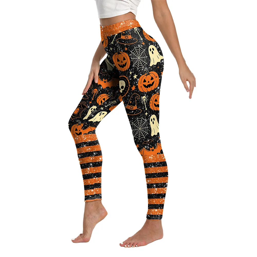 Halloween Theme Costume Party Seasonal Decor Print High Waist Stretch Leggings Soft Casual Yoga Pants for Women