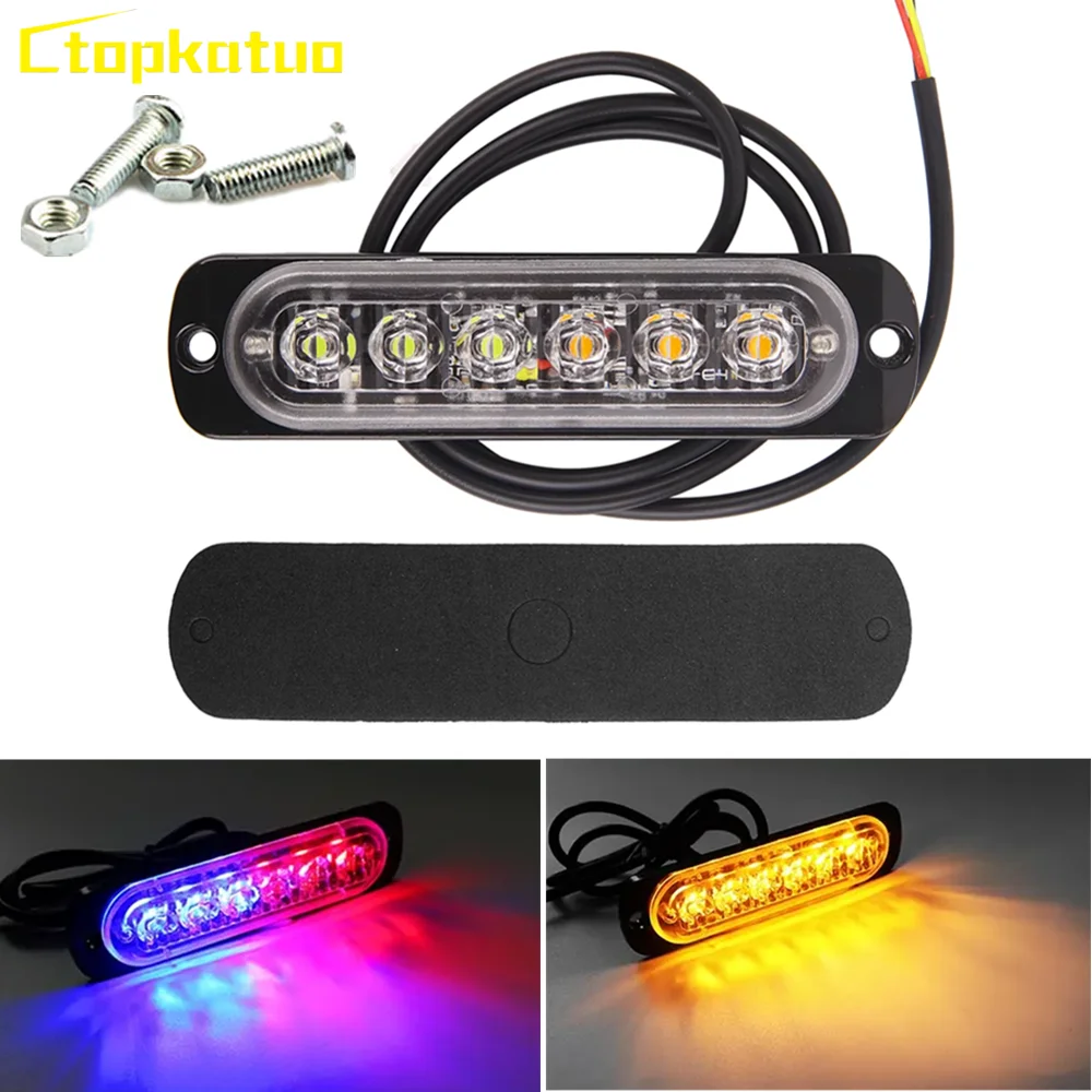 Lumière stroboscopique Ultra-mince 12V 24V, lampe de travail LED pour camion, calandre de voiture, éclairage clignotant, lampe de balise d'urgence pour moto