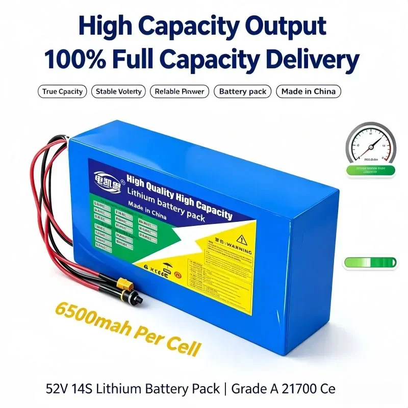 new 52V 58.5Ah 52Ah 45.5Ah 39Ah 32.5Ah 26Ah 13Ah  High power capacity lithium battery pack 21700 6500mAh 0-2500W Built-in BMS