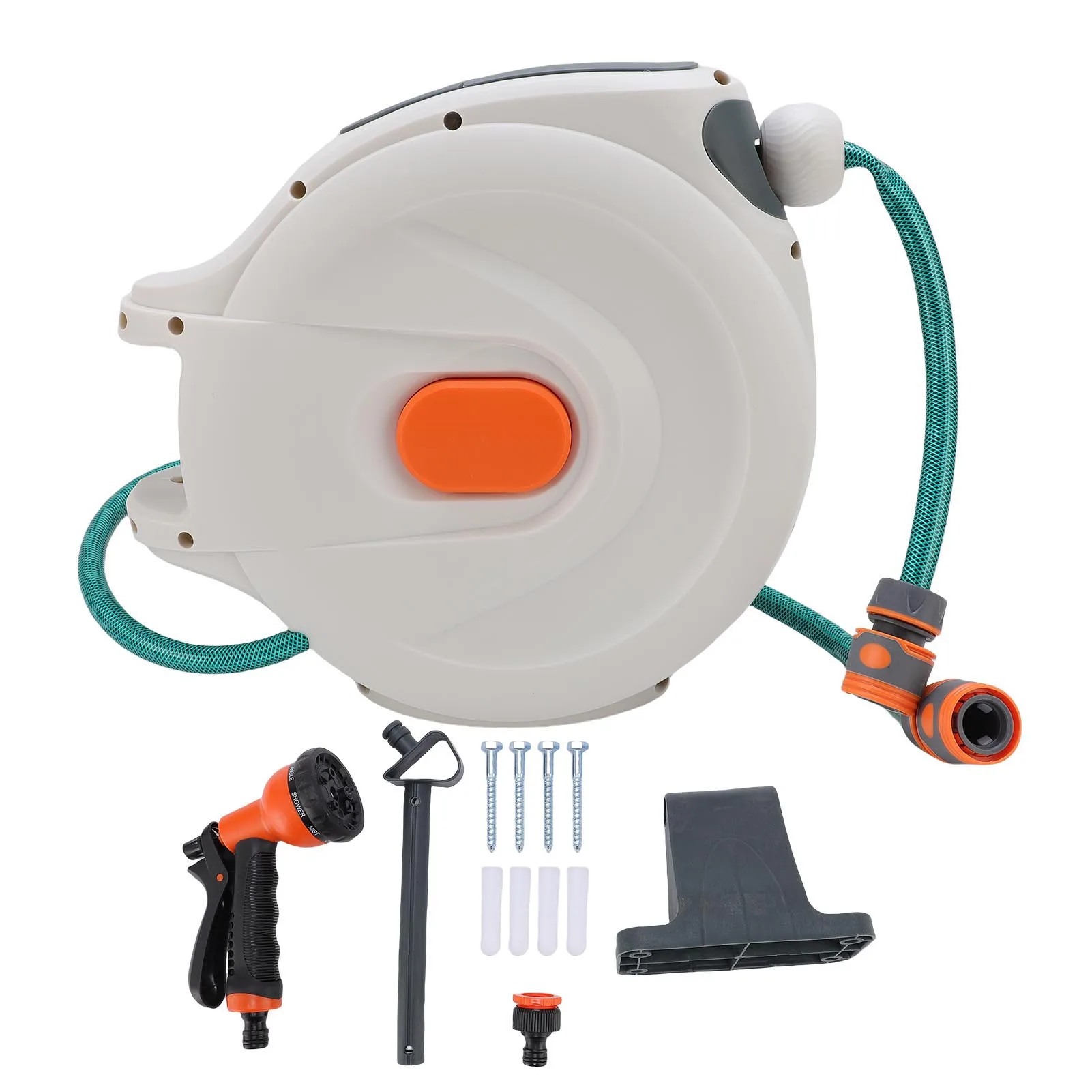 

Automatic Rewinding Garden Hose Reel With Retractable Hose And Lock For Any Length High Pressure Sprayer For Easy Mobility