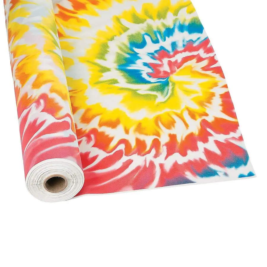 

Tie Dye Tablecloth Roll Tie Dye Theme Disposable Plastic Table Cover 100 FT Long Rainbow