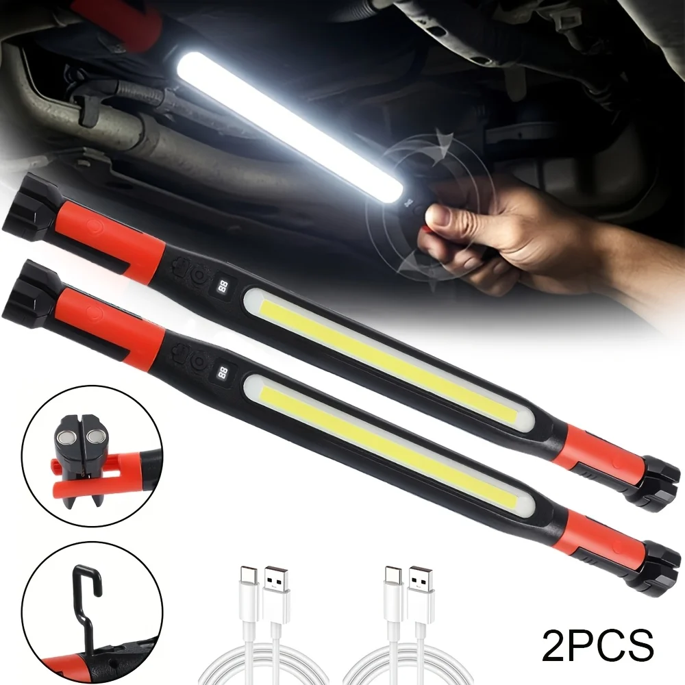 High Lumen Rechargeable LED Work Light for Car Emergency Repair, Powerful Magnetic Flashlight with Hooks and Magnetic Base