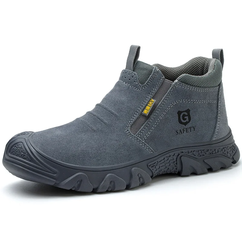 

men fashion plastic toe covers work safety boots slip-on cow suede leather welding shoes insulated ankle botas worker footwear