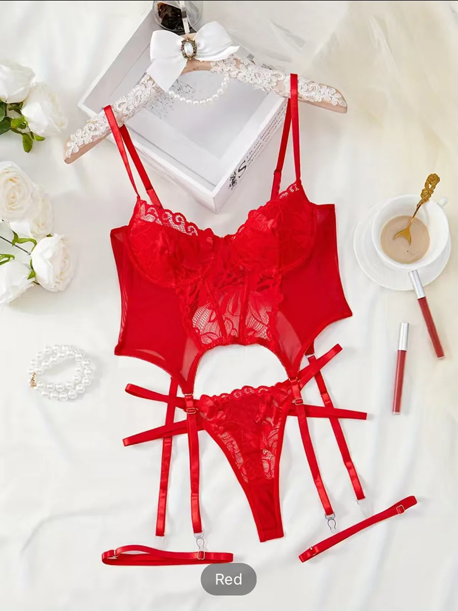 lSexy Lingerie Set 2-Pieces Fancy Underwear Sexy Women Uncensored Transparent Bra Garters Briefs Sets Bandage Sex Outfits