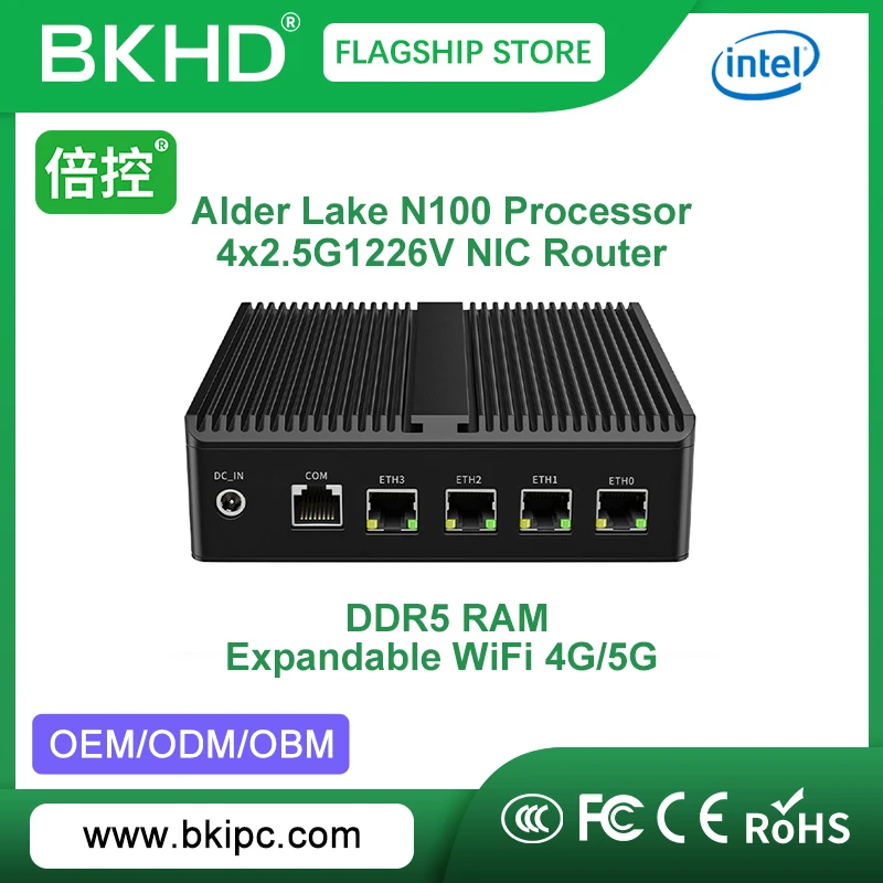 BKHD-Mini Firewall para electrodomésticos, G30W, Alder Lake, N100, 4G, 5G, Expansível, Wi-Fi, 4G, 5G, comercio doméstico