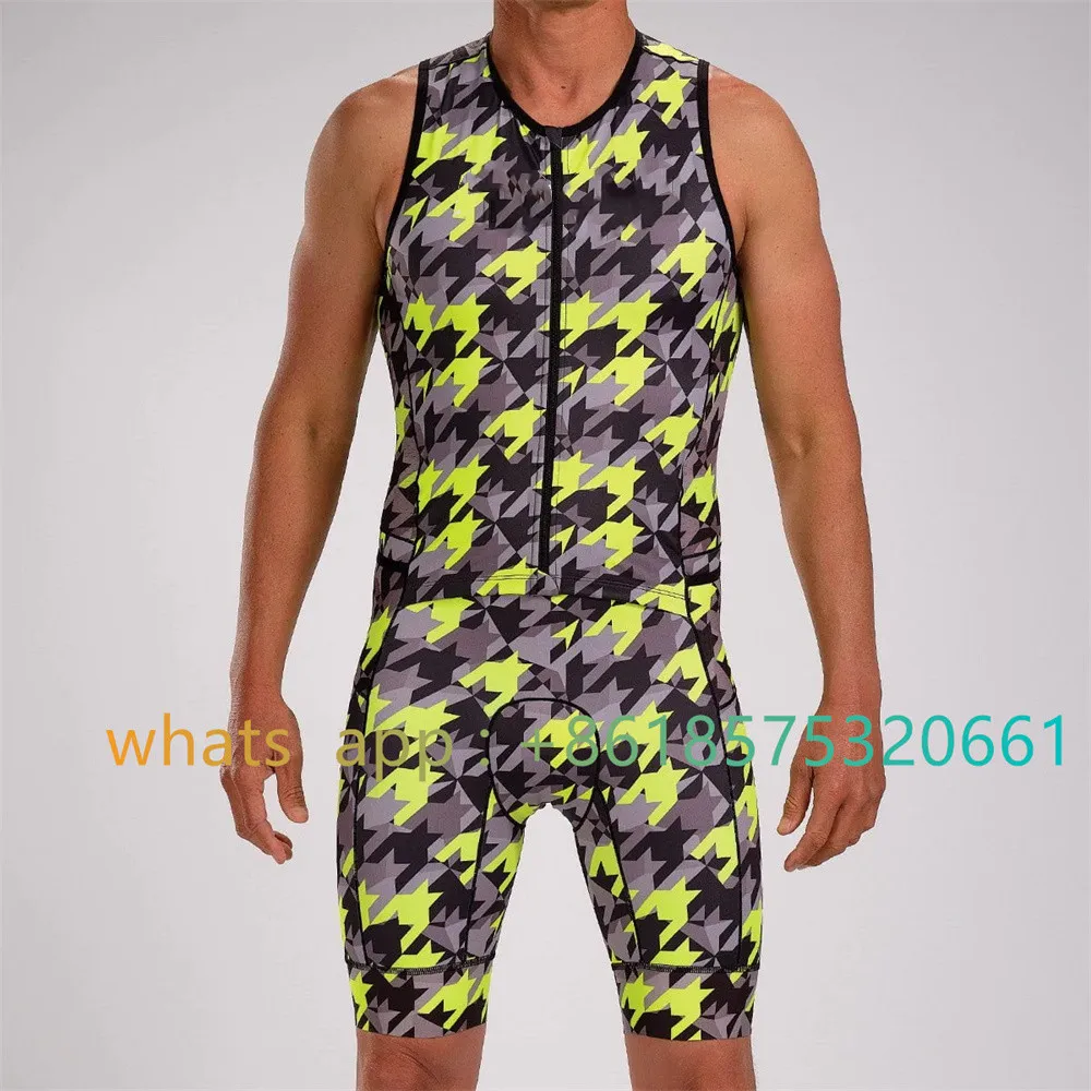 Men Triathlon Clothing Swimming/Running/Cycling Trisuit Pro Team Sport Skinsuit Quick Dry Sleeveless One-piece Tights Ciclismo