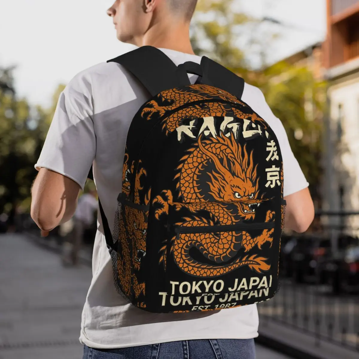 Tokyo Japan Dragon Tradition Asian Japanese Tattoo Backpack Student BookBag School Bag Computer Shoulder Bags for Boys Girls