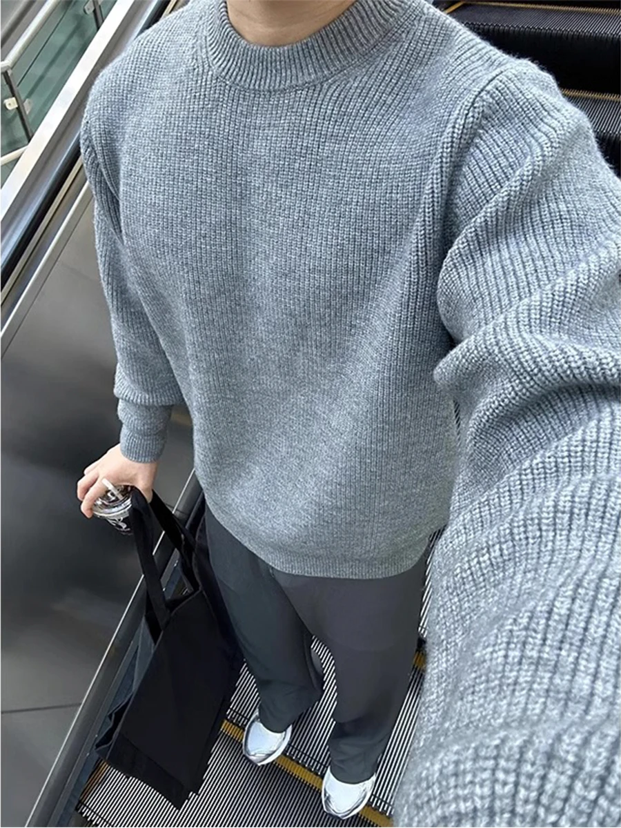 

Cleanfit Light ey round Ne Men's Knitwear Lazy Sle Base Layer Sweater Premium Feeling Outerwear Autumn Season Casual Wear