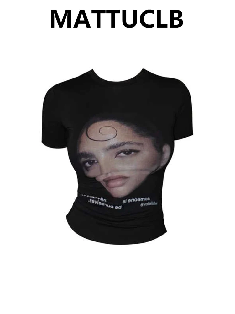 

Летний женский укороченный топ Shoujo Coquette 2000-х годов, эстетичная горячая сексуальная футболка с принтом, облегающие футболки Gyaru Y2k Kpop Harajuku Dark Academia