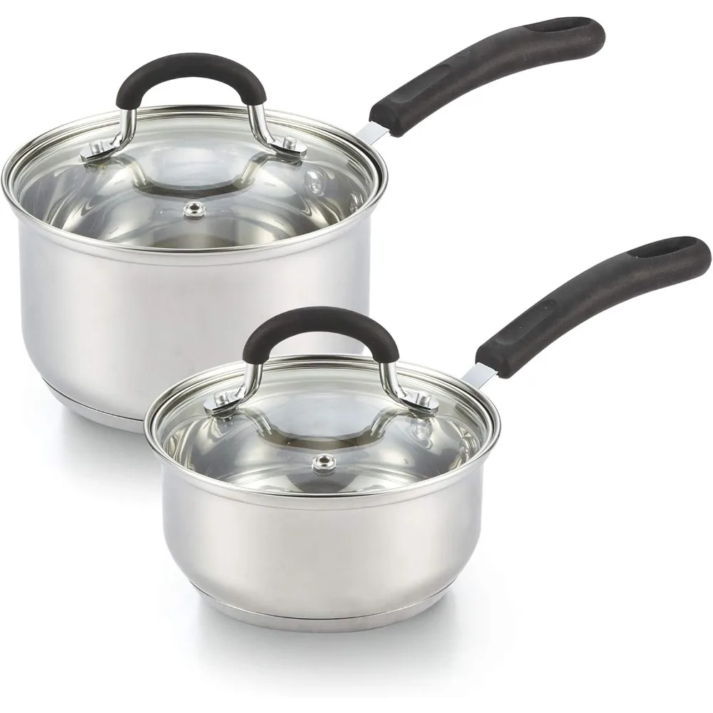 

N Home Saucepan Set Sauce Pot With Lid 1QT and 2QT Stainless Steel, Stay Cool Handle, silver