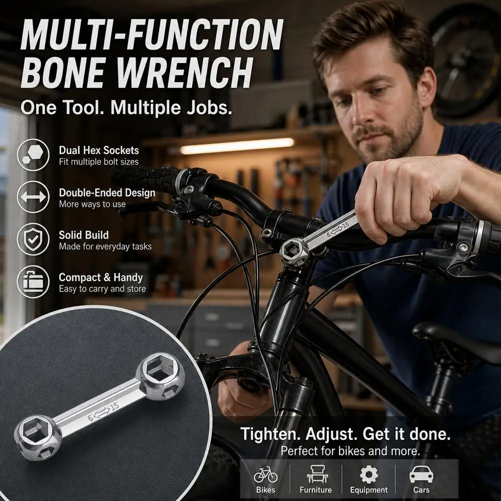 10 in 1 Bicycle Hex Wrench Dog Bone Socket Spanner 6-15mm Zinc Alloy Portable Bike Repair Tool Screwdriver Hand Multi Tool