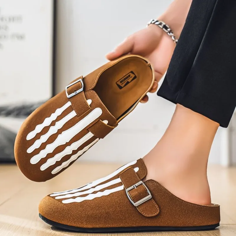 39-46 Skull Fingers Suede Mules Shoes Man Designer Shoes Punk Slippers for Man Mules Loafers Mens Slides Birks Hommes