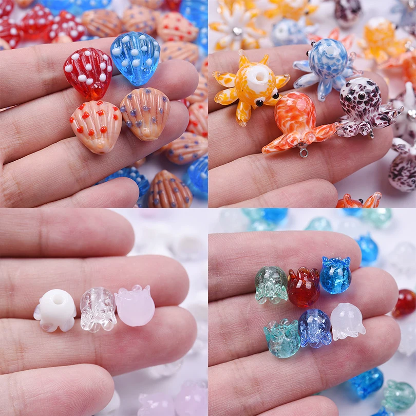 10pcs Glass Jewelry Charms Ocean Beach Octopus Shell Jellyfish Glass Beads DIY for Jewelry Making Necklace Bracelet Spacer Beads