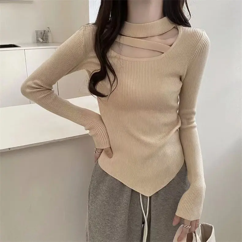 Irregular Long-sleeved Knitted New Style Slim Fit Inner Sexy Short Sweater