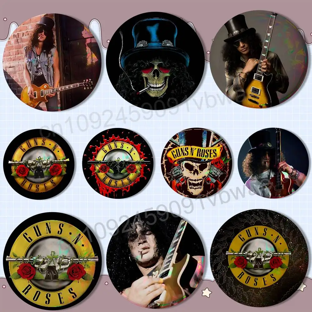 Slash GNR band Guns N Roses Creative Round Badge Button Pin Bag Decor Fans Collection Friends Gift Brooch