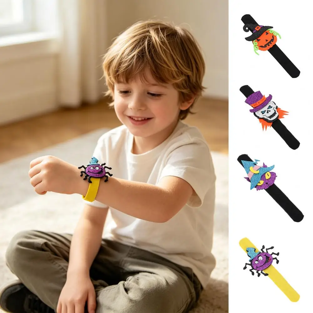 Halloween Slap Bands Decorative Slap Bracelets Halloween Glitter Felt Slap Bracelets Cartoon Pumpkin Skull Cat Spider for Kids
