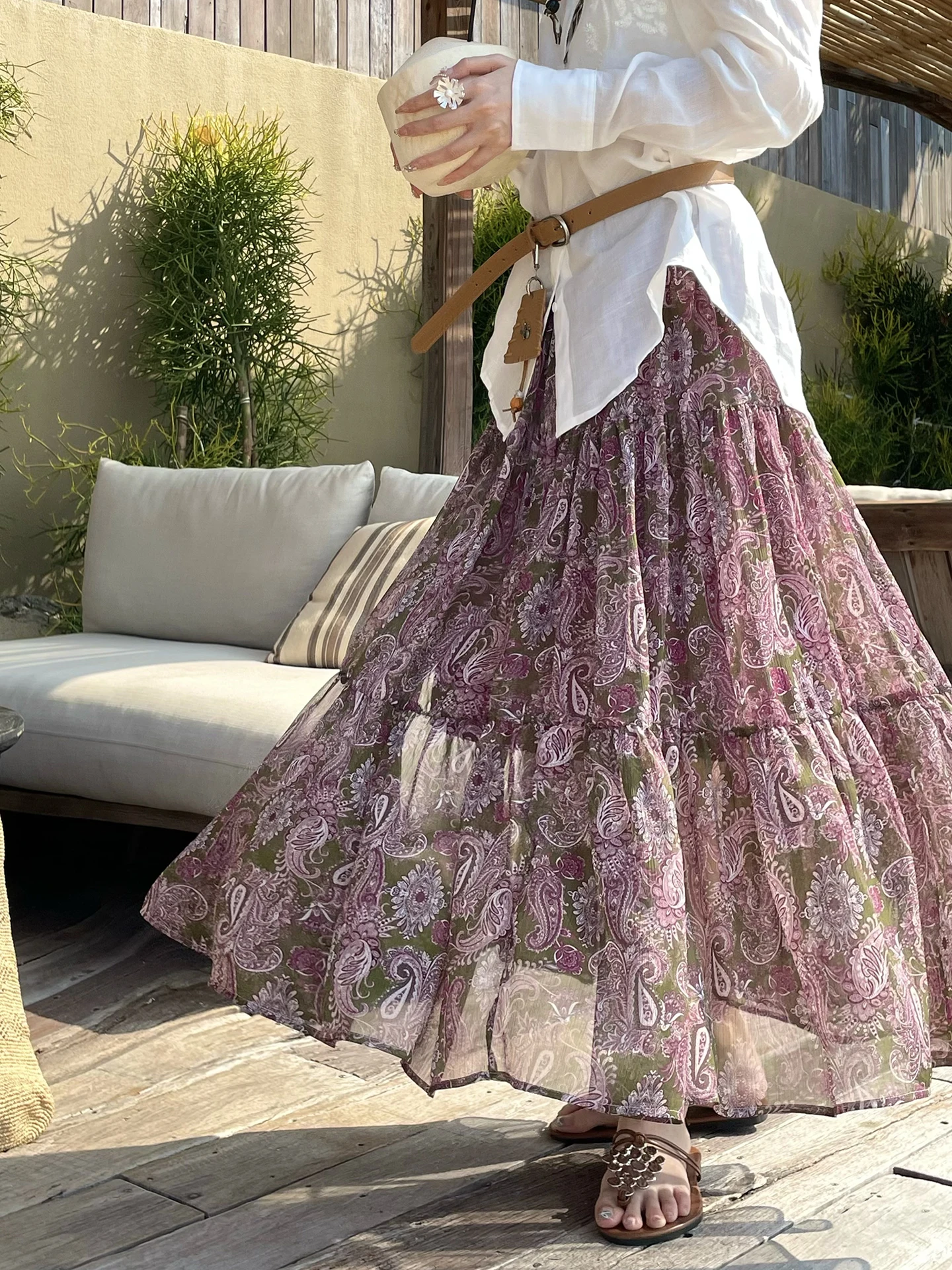 

Весна 2026: Женская модная юбка миди А-силуэта с цветочным принтом и узором «грецкий орех» для праздников и повседневной носки, из полиэфирного волокна