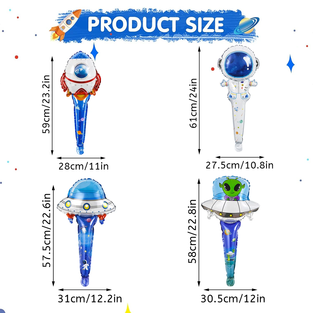 4pcs space themed astronauts, UFO handheld aluminum film balloons, suitable for birthday space themes, outdoor event decorations