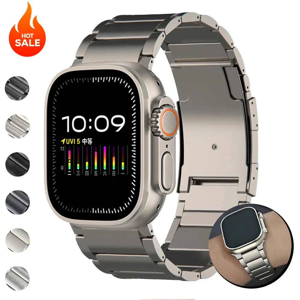 애플워치 울트라 2 49mm 10 46mm 42mm, 아이워치 시리즈 9 8 7 6 5 4 4 SE 3 2 45 44 41 40 38mm용 고급 티타늄 손목 밴드