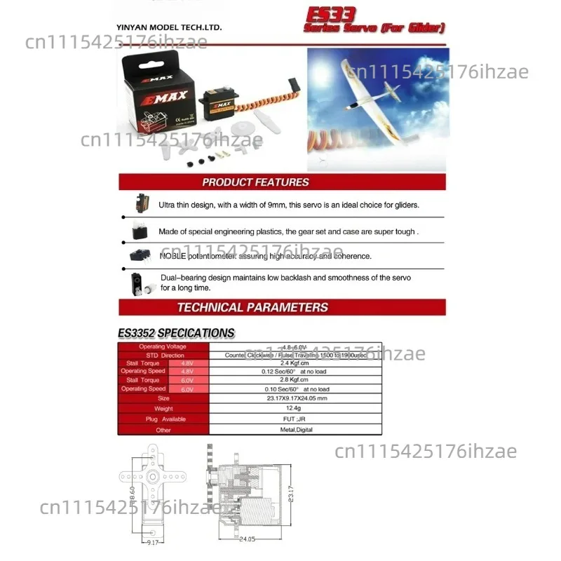 4pcs/lot Emax ES3301 ES3351 ES3302 ES3352 9mm 4.8-6V Analog / Digital Servo Metal Gear For RC Glider Rc Airplane Rc Drone