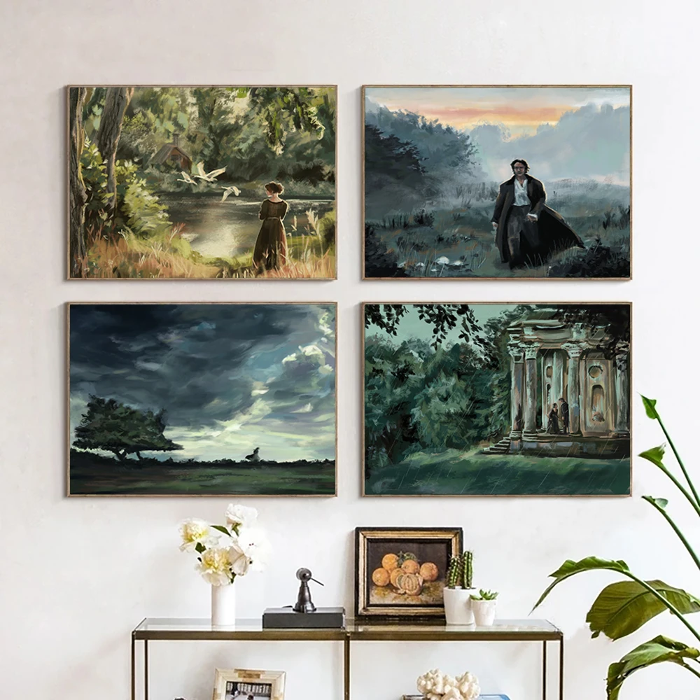 Pride and Prejudice Movie Posters American Retro Oil Painting Texture Film Scene Canvas Art Prints Living Room Wall Decor