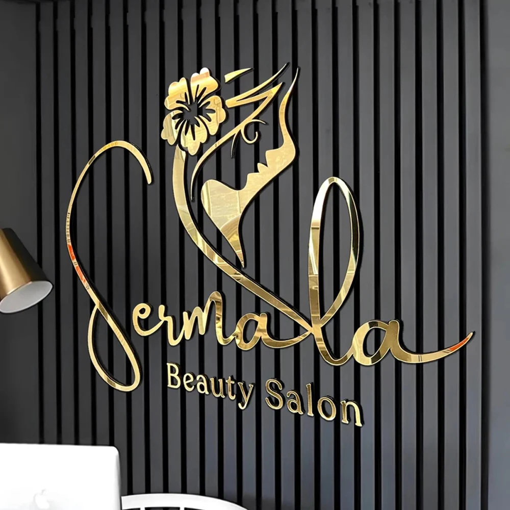 Customized 3D Mirror Acrylic Business Sign Personalized Laser Cut Wall Plate Sign For Beauty Salon Dental Clinic Hair Salon Bar