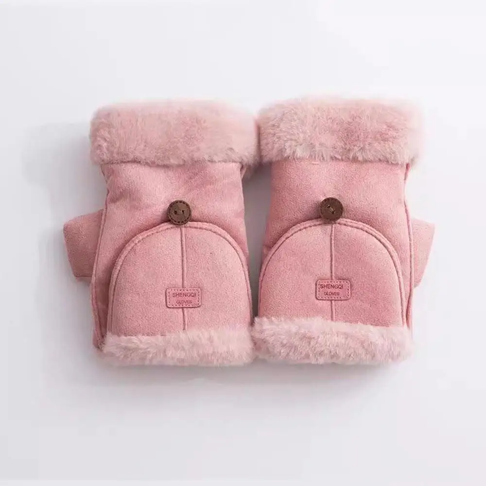 1 Pairs سميكة الوجه غطاء الجلد المدبوغ قفازات الشتاء الكتابة طالب أصابع قفازات الباردة واقية الحرارية القفازات الصوف قفازات مبطنة