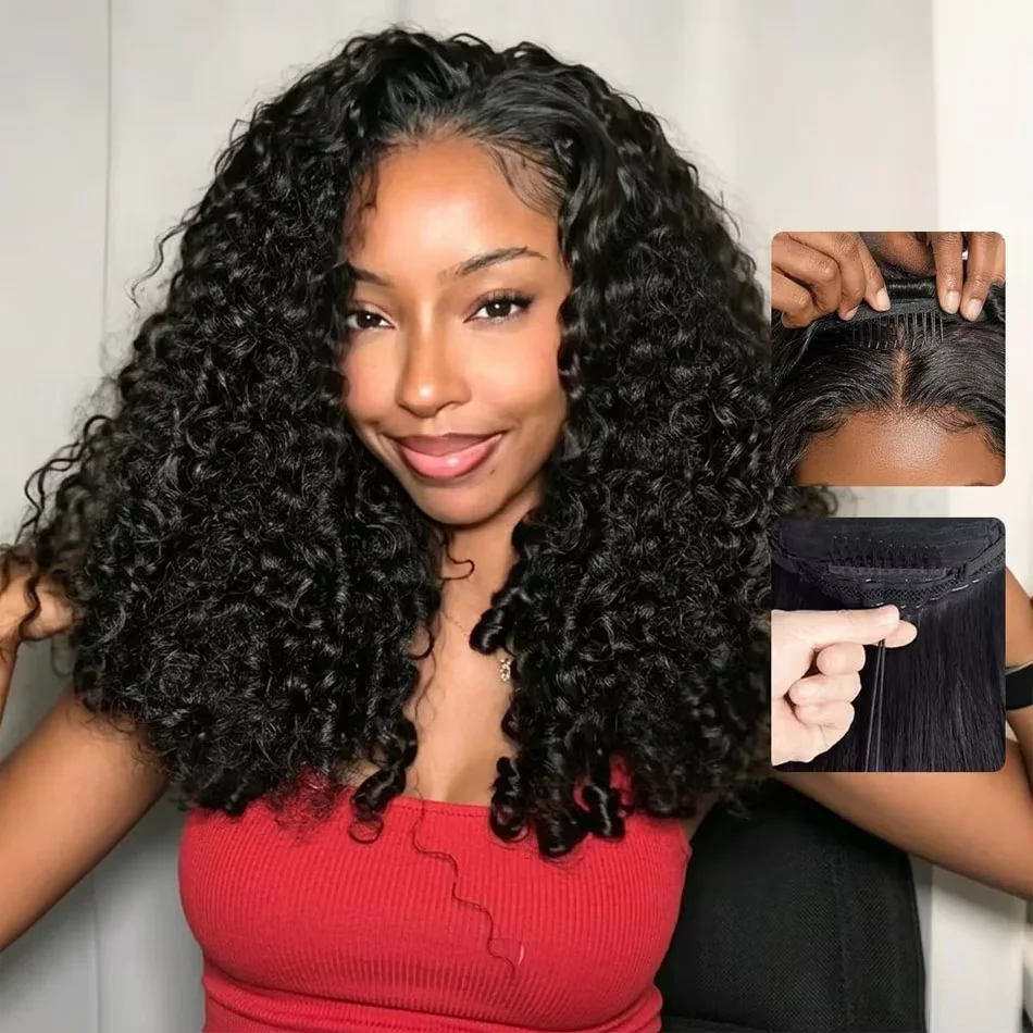 New Arrival 250% Density 3 In 1 Burmese Curly Half Wig Human Hair With Drawstring Machine Wigs Human Hair Seamless Flip Over Half Wigs 32 Inch