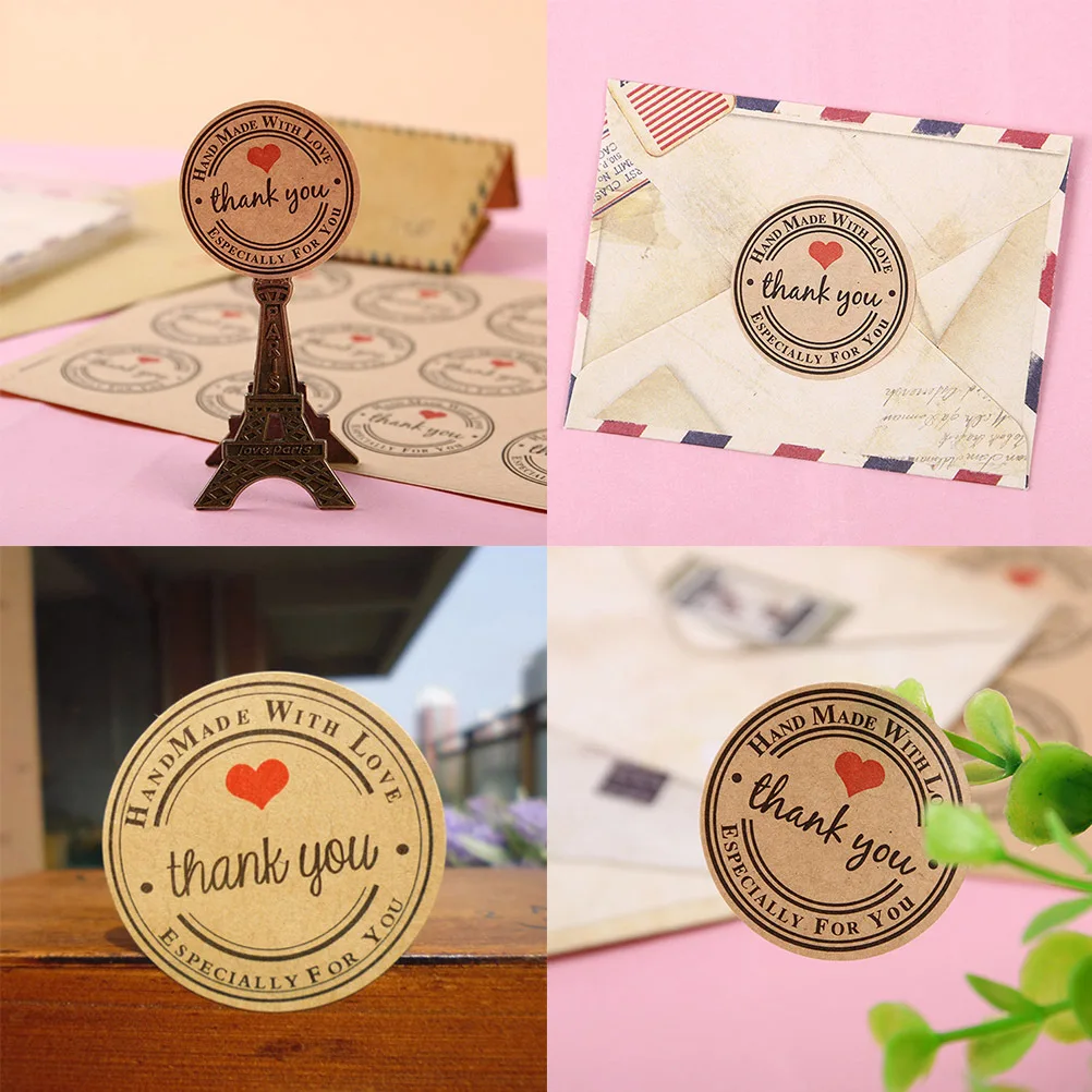 500Pcs Baking Decoration Stickers Heart Pattern Kraft Paper Roll for Candy Bag Packaging Handmade Label Paper Sealing Stickers