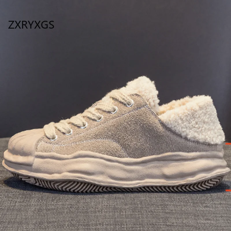 ZXRYXGS Frosted Cowhide with Velvet Winter Sneakers Snow Shoes 2025 New Fashion Warm Shoes Flat Thick Sole Women Casual Sneakers