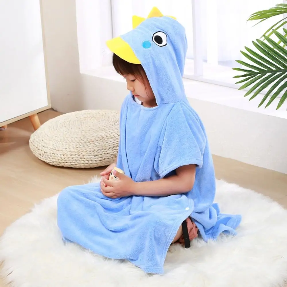 Comfortable Cartoon Baby Bath Towel Quick-Drying with Hat Hooded Bathrobe Coral Velvet Absorbent Cartoon Cloak Towel Children