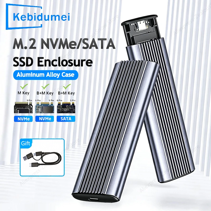 

KEBIDUMEI M.2 NVME SATA SSD Case 10Gbps Enclosure Adapter USB 3.1 Gen1 External Hard Disk Box For 2230 2242 2260 2280 Tool Free