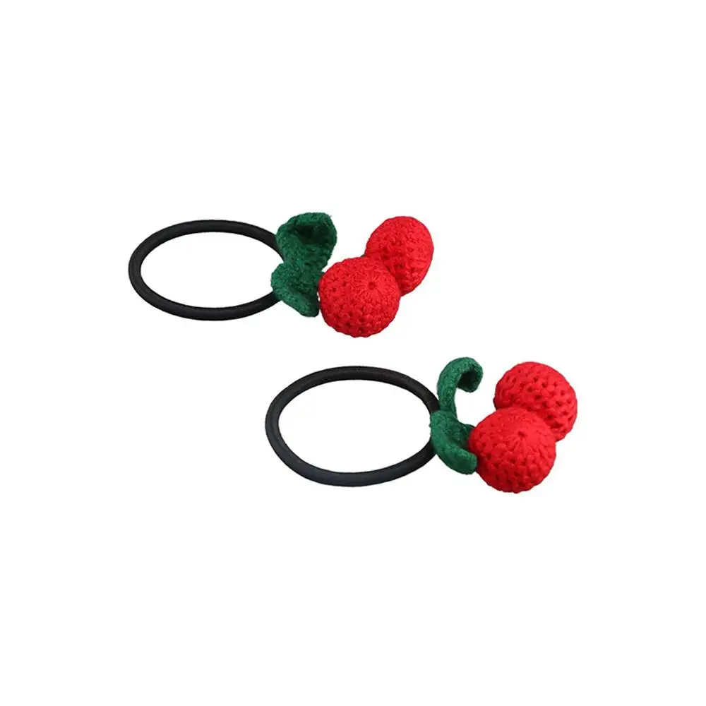 Rubber Band Woolen Children Red Cherry Headdress Knitted Elastic Princess Hair Accessories Hairband Hair Rope New Year